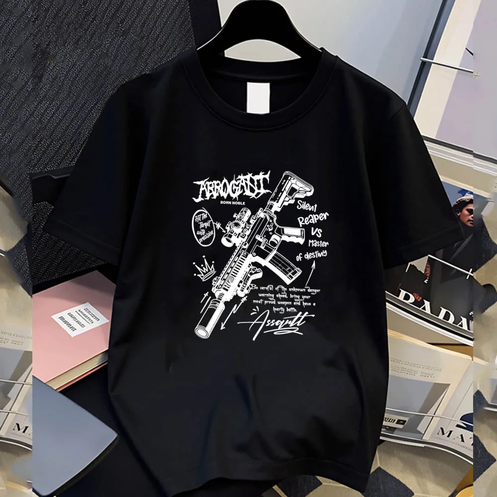 Trendy Street Style T-Shirt Fun Doodle M4 Elements Handwritten Letter Pattern Graphic Tee for Casual Wear