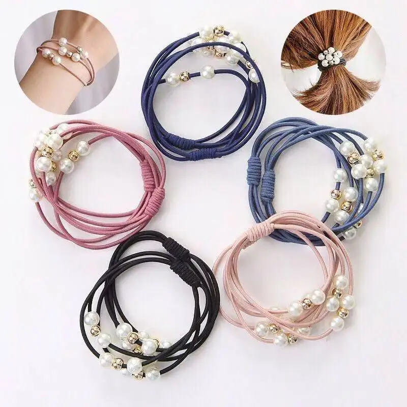 

Three-in-one Rubber Band Head Rope For Women With High appearance, Pearl Elastic Head Rope For Ponytail Hair Rope For Headwear