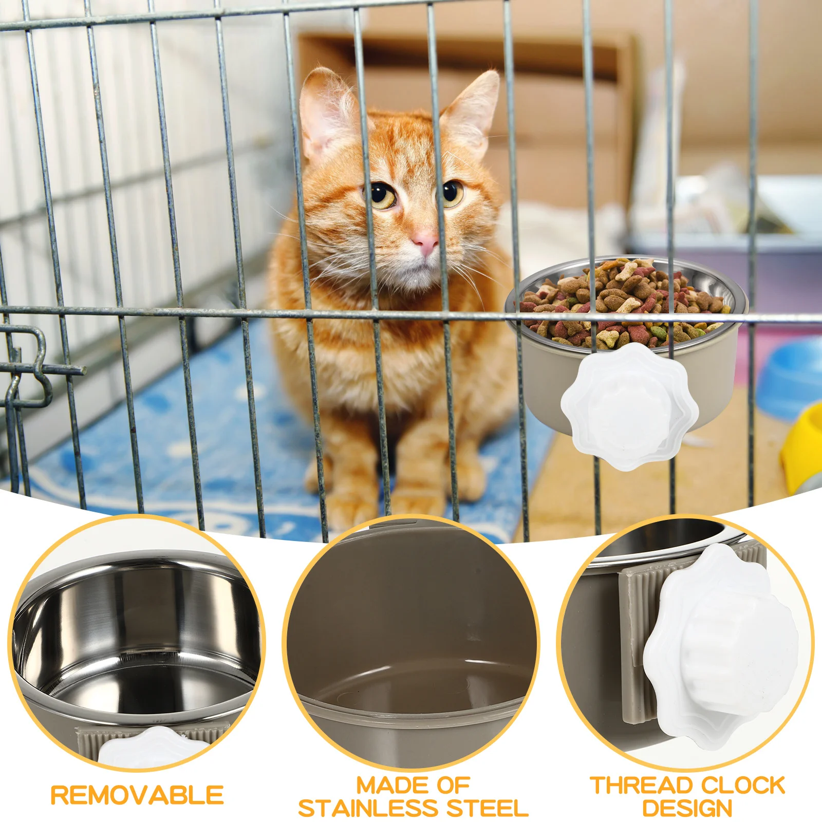 

Stainless Steel Pet Feeder Hanging Food Bowl Grey Size S Durable Non-Tip Dog Cat Feeding Bowl Practical Pet Supplies