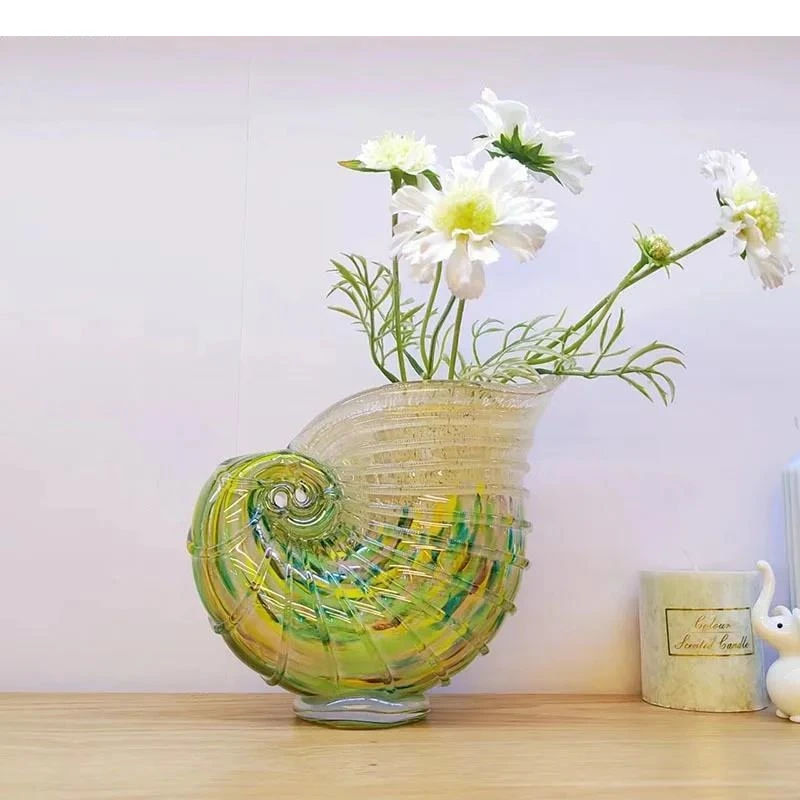 Conch Shape Glass Vase Desk Decoration Hydroponics Flower Pots Decorative Arrangement Modern Decor Floral Vases