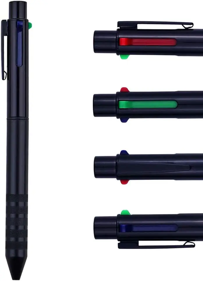 Multi Color Pen white 4  1 Multi  Pen with Black, Blue, Red, Green, Metal Gel Ballpoint Pen, 1-Count (White) Glass pen