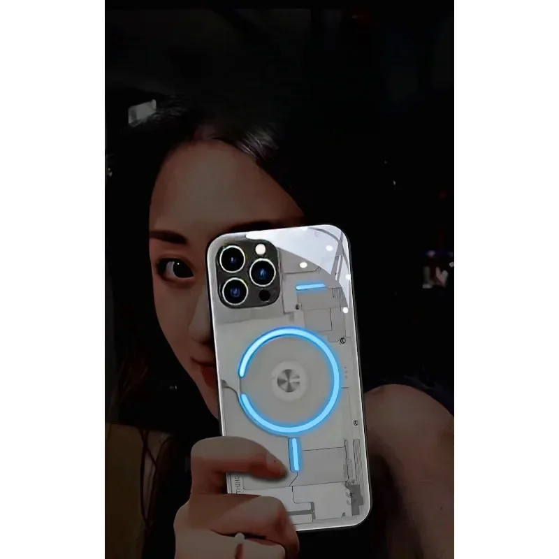 LED Light Up Flash Glass Phone Case For IPhone16 15 14 13 12 11 Pro Max Mini X XR Xs Max Shockproof Anti-scratch Protector Cover