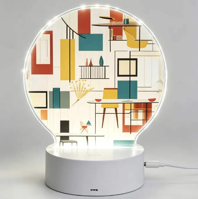 PHAYAH Mid Century Modern Pattern Round Acrylic USB Night Light Room Light