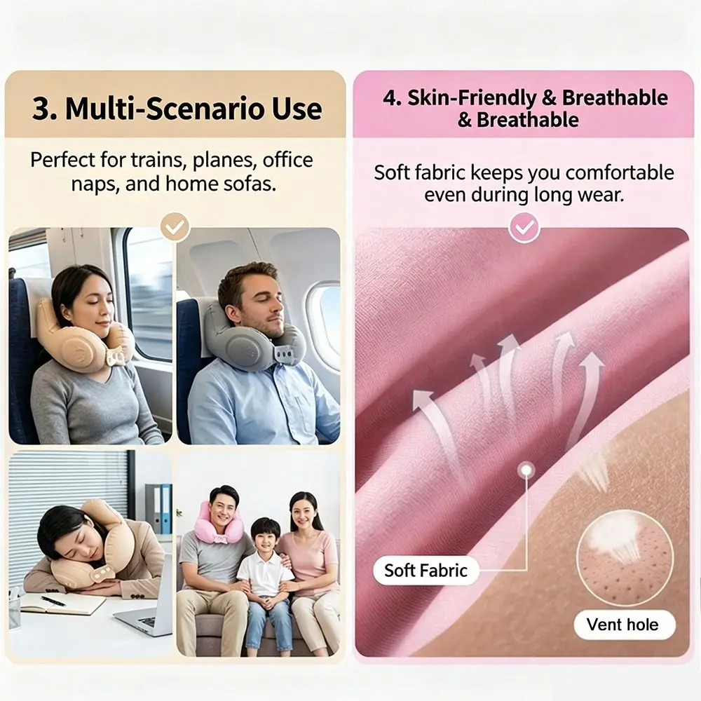 Adjustable Inflatable Neck Pillow Foldable Ergonomic Travel Pillow Relieve Neck Pressure Not Crooked Airplane Neck Pillow