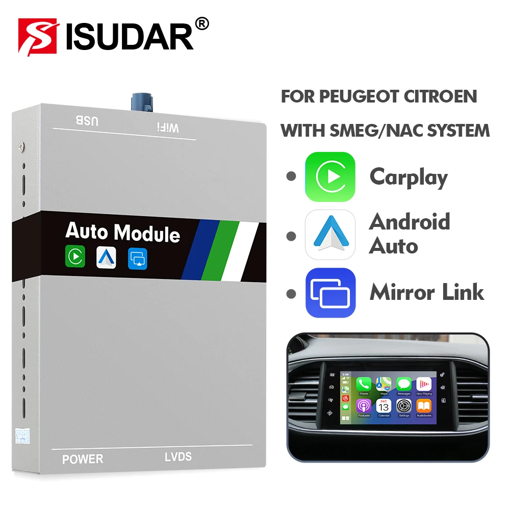 

ISUDAR Wireless Carplay For Citroen C4 SMEG NAC Picasso DS4 DS3 308 508 208 2008 Android Auto Ｍodule Box Mirror Link Navigation