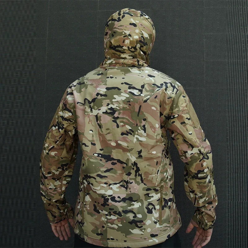 Men's CP Camouflage Fleece Diving Suit Waterproof Soft Shell Windproof Winter Hooded Jacket Hunting Suit Windbreaker