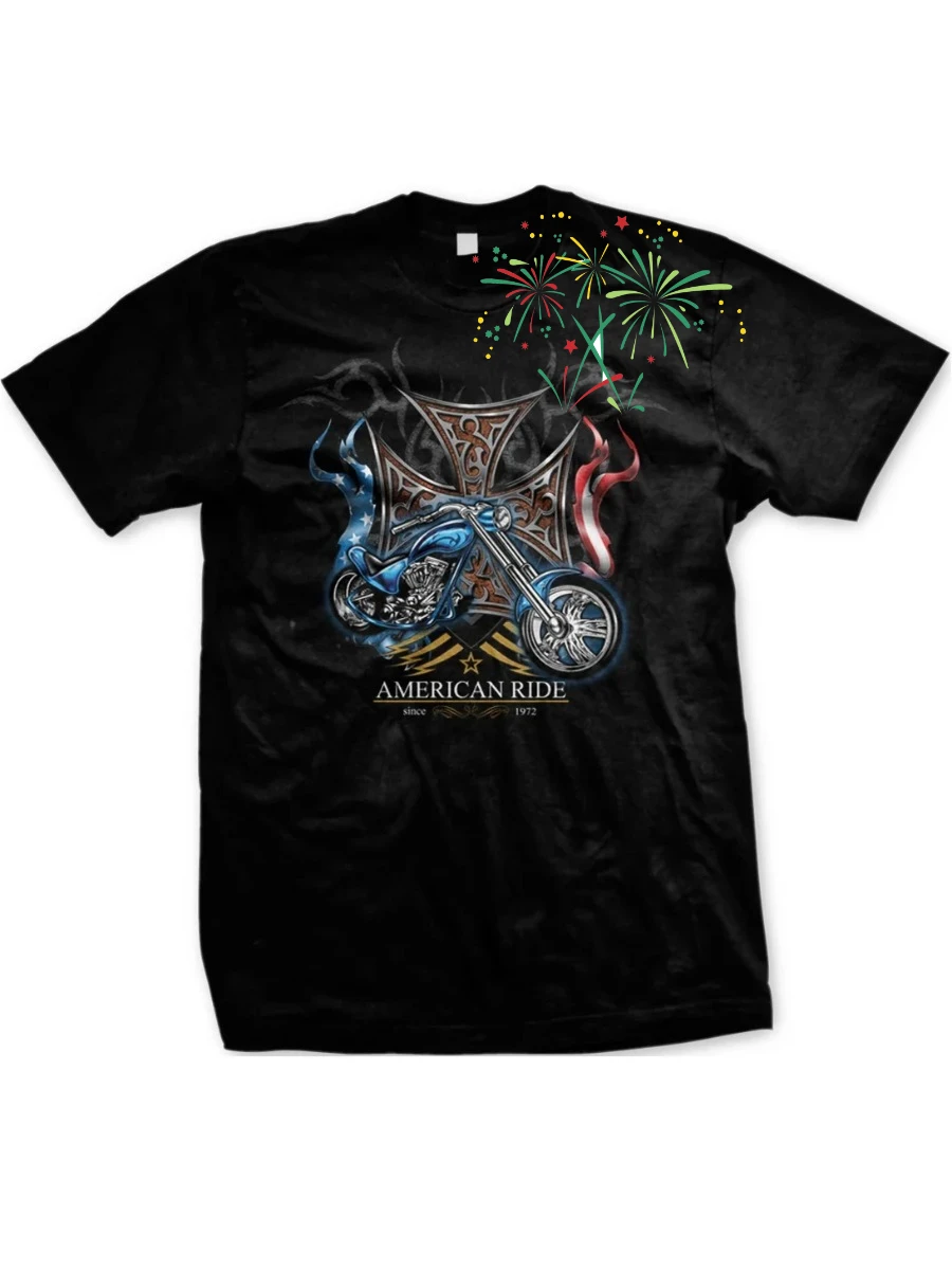 American Ride Since 1972 Cross Chopper Motorcycle Rider T-Shirt 100% Cotton O-Neck Short Sleeve Summer Casual Mens T-shirt