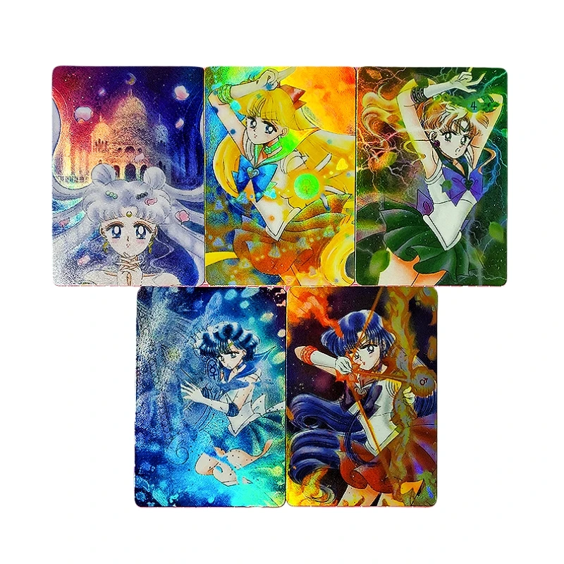 5pcs/set Sailor Moon Tsukino Usagi Aino Minako Self Made Refraction Flash Card Anime Classics Game Collection Cards Toy Gift