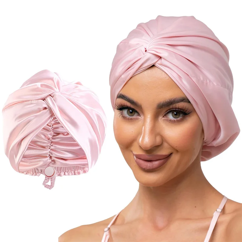 

New Women Double Layer Twisted Turban Adjustable Satin Sleep Cap Elastic Chemo Hair Care Bonnets Beauty Makeup Headscarf Hat