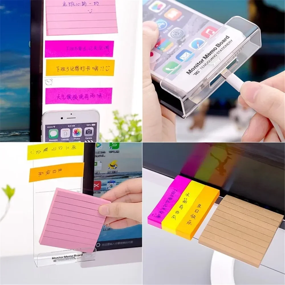 1Pc Creative Acrylic Monitor Message Memo Board Computer Screen Side Panel Planner For Storage Sticky Notes Tabs Phones Holder