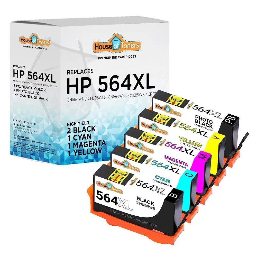 Tinta 5PK 564XL para HP Photosmart, 7510, 7515, 7520, B109, B110, B8500, B8550, B8553, 7525