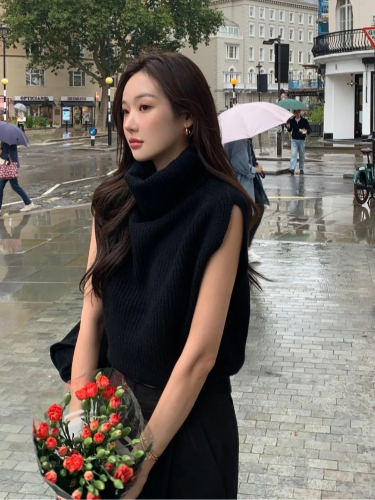 

Chic High Ne Knit Vest Women's Autumn Slimming Svel Top Faionable Design Sensation Warmth Heat Generating