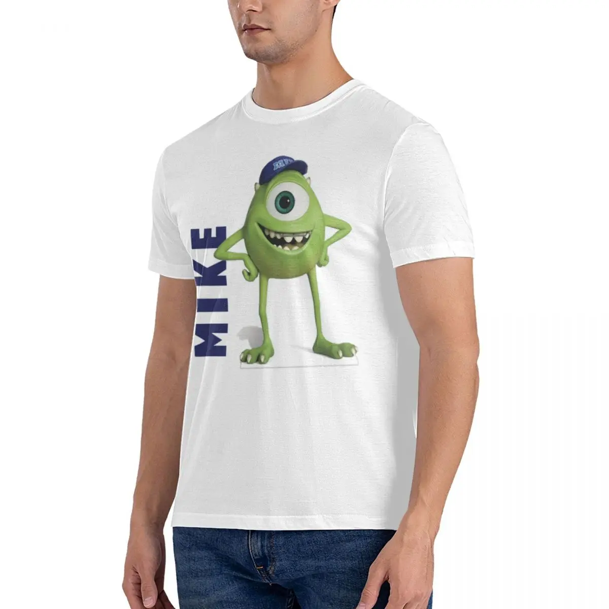 Cute Mike Wazowski T Shirt Men's Cotton Funny T-Shirts Round Neck Disney Monsters University Film Tee Shirt Short Sleeve Tops