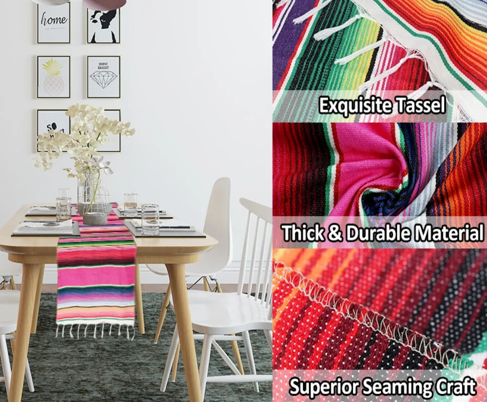 Inyahome Serape Table Runners for Mexican Party Wedding Decorations Stripe Table Runner for Mexican Party Decorations Fiesta