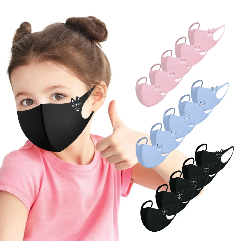 Child Kids Reusable Cartoon Print Breathable Protection Stretch Mask 5 Pack Outdoor Dust-Proof Face Protective Mask Reusable