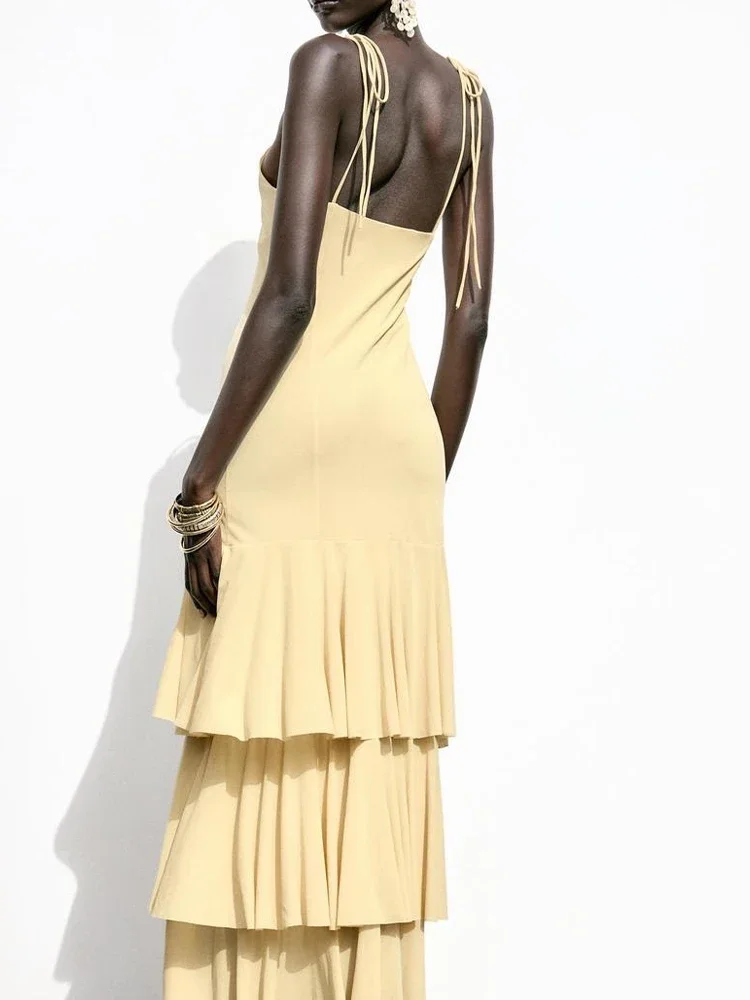 FDEY     النمط الأوروبي والأمريكي الصيف الملابس النسائية الجديدة مزاجه ضئيلة الأزياء الطبقات الديكور الخامس الرقبة فستان ميدي