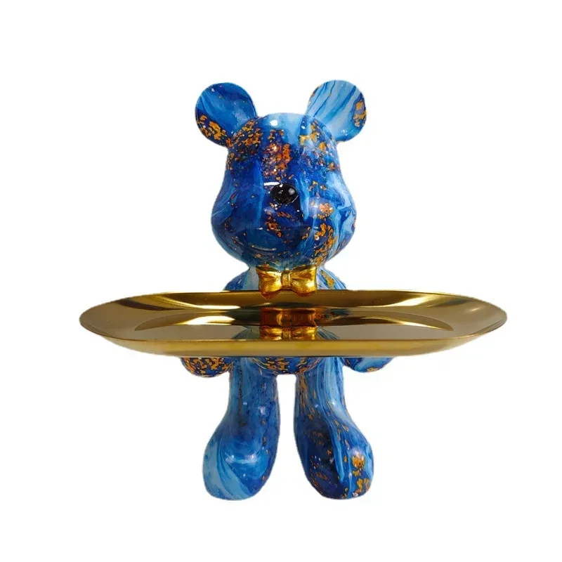 YuryFvna Graffiti Bear Ornament Figurine Home Decoration Animal Statue Keys Storage Shelf Modern Room Sculpture Table Decor Gift