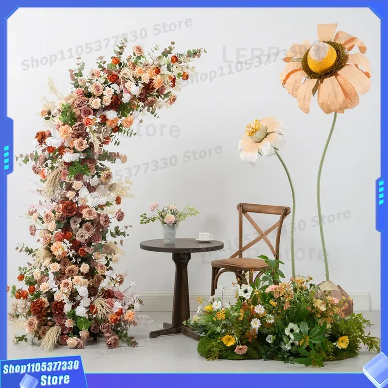 Retro Floral Arch Stand High End Wedding Photo Background Decoration Simulated Flower Window Ornament Fake Flowers for Live