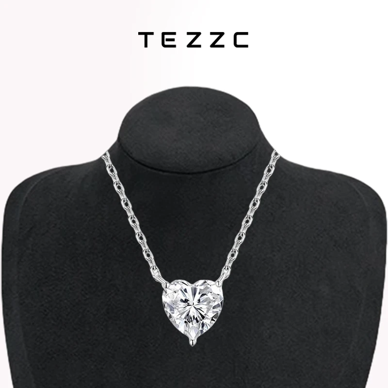 Tezzc Heart Cut GRA Certified Moissanite Diamond Necklace Women's Engagement Pendant Necklace 925 Sterling Silver Bridal Jewelry