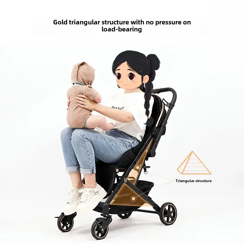 Kinderwagen mit vier Rädern aus Kohlenstoffstahl, bidirektional, kann sitzen und liegen, Hochansicht, zusammenklappbare Kinderwagen für Kleinkinder, Buggy