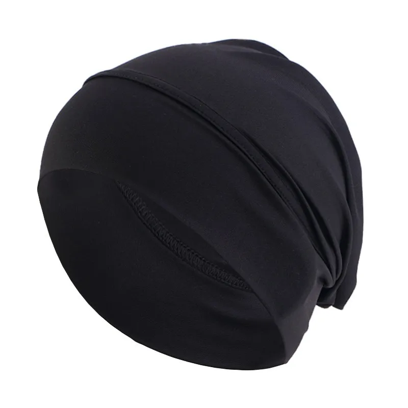 New Ethnic Elastic Headscarf Cap, Solid Color Base Cap for Women