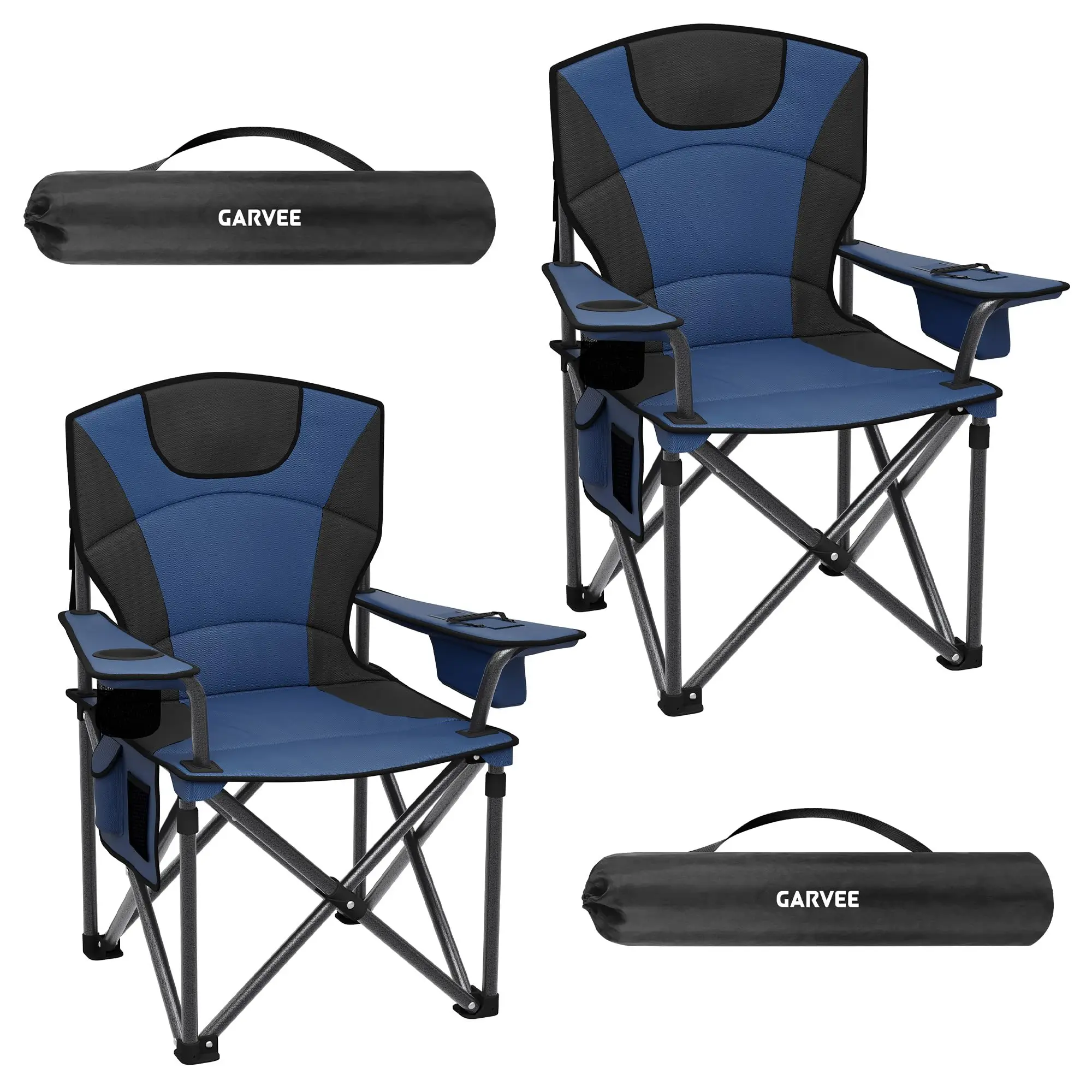 Silla de camping para 2 personas, plegable, soporta hasta 200 kg, silla de pesca extragrande de 64 cm con respaldo alto y acolchado para camping