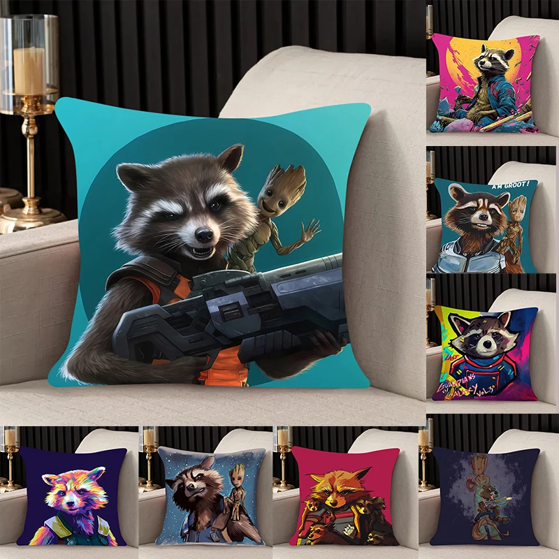 

Pillow Cover Rocket Raccoon room bedroomo office coffee shop car Dakimakura Throw Pillows iving room Pillowcase 45x45cm gift