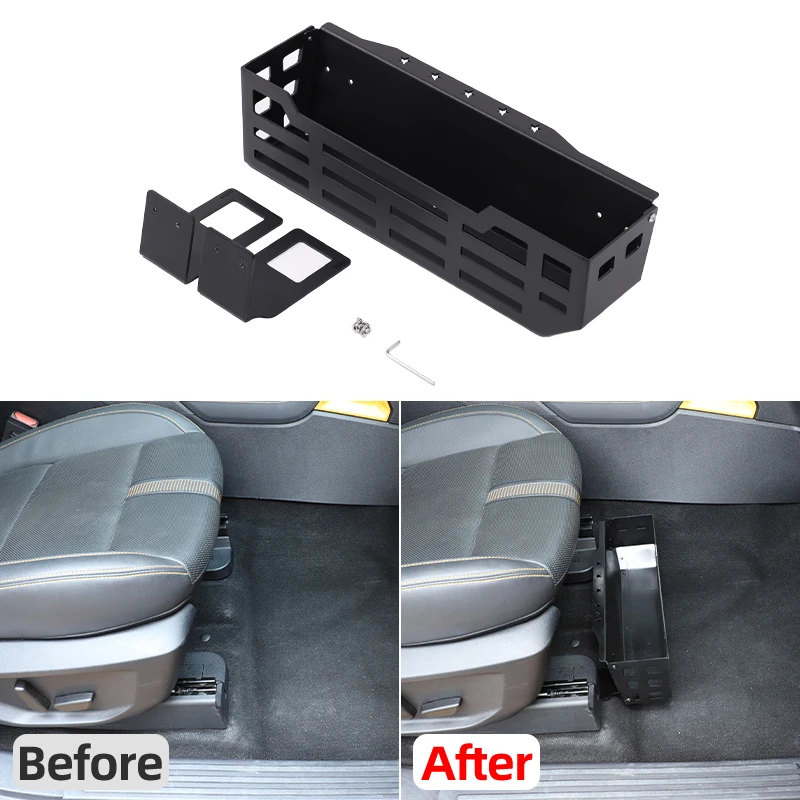 Aluminum Alloy Black For Ford Ranger 2023-2026+ Car Under Passenger Seat Storage Basket Car Interior Modification Accessories