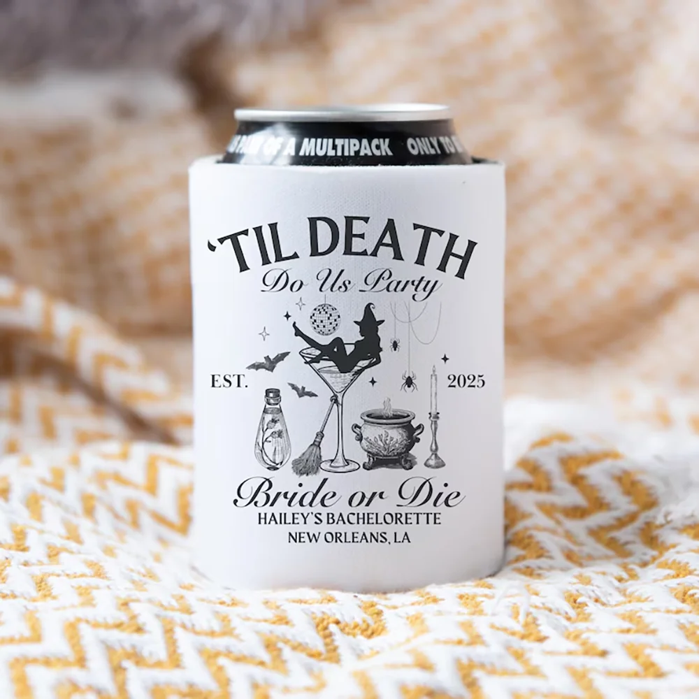 

Custom 5Pcs Til Death Do Us Can Cooler Halloween Hen Party Decorate Bridal Shower Gifts Gothic Wedding Accessories Bride or Die
