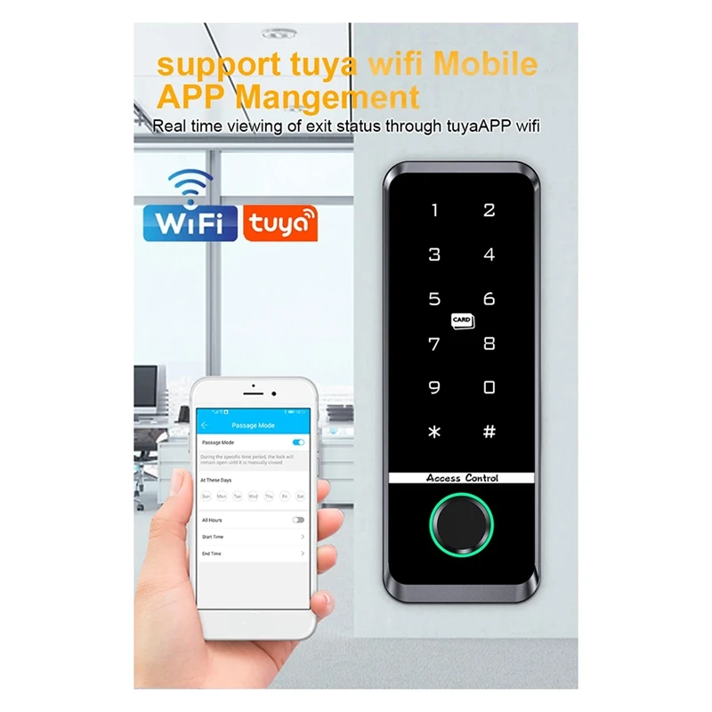 Wifi Tuya App Biometrische Vingerafdruk Toegangscontroller Toetsenbord Ip66 Component Waterdicht Stand-Alone Deur Toegangscontrolesysteem (B)