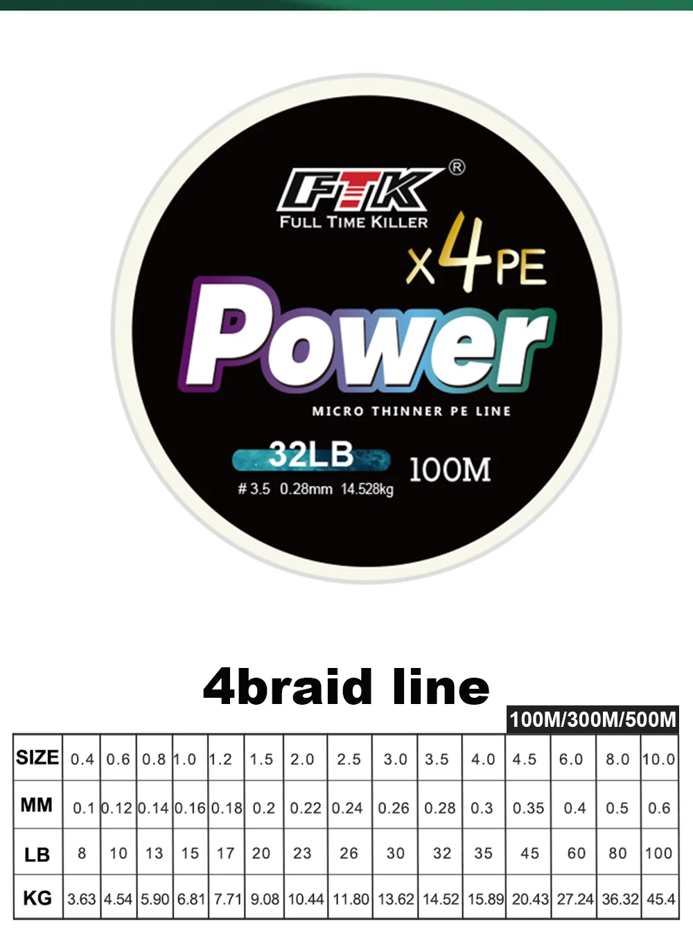 FTK PE X4/X8 Karpfen-Angelschnur 300/500m 4/8 Stränge Geflochtene Extrem Starke Verschleißfeste Multifilament Meeres-Salzwasser-Schnur – Detail 3