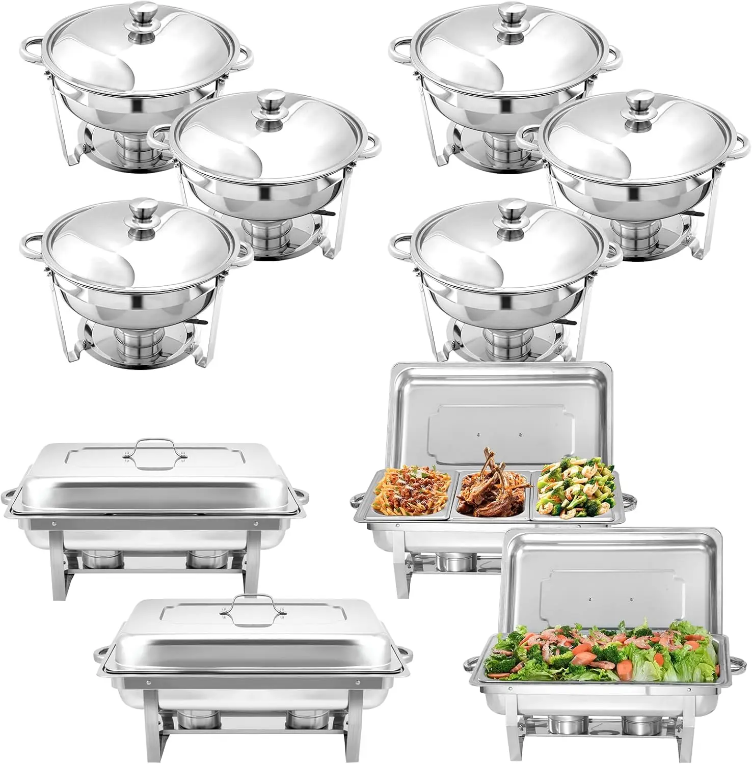 10 Pack Chafing Dish Buffet Set, Stainless Steel Catering Food Warmer For Banquet, Parties, Wedding (6 Packs 5Qt Pan + 2 Packs