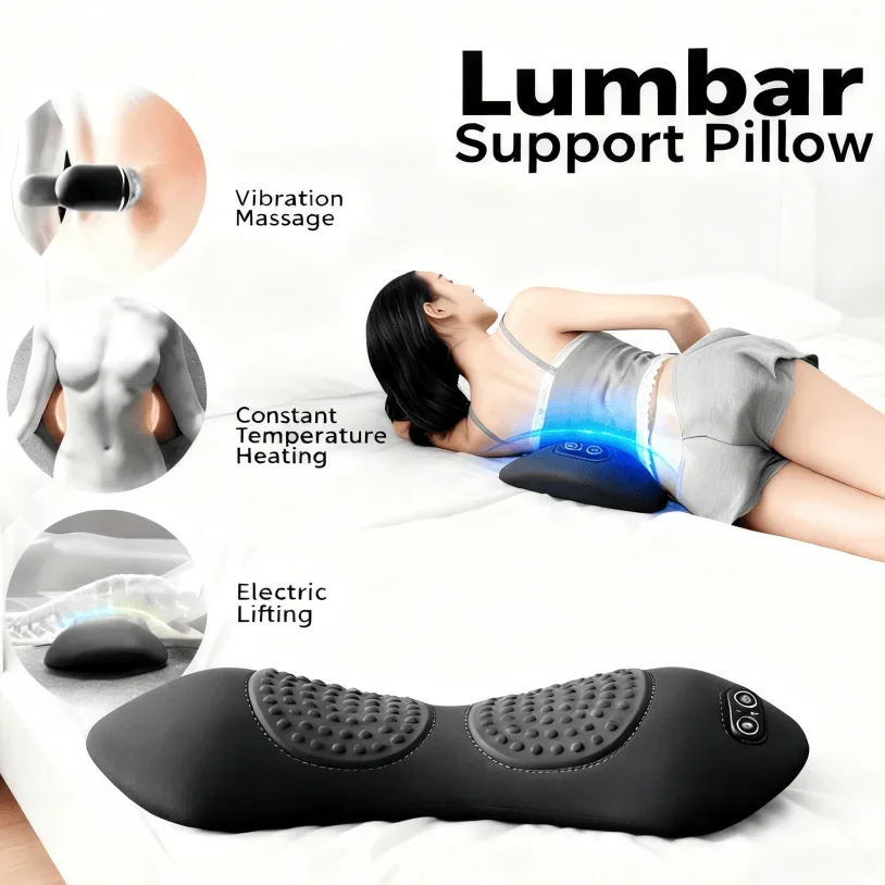 

Heated 3 in 1 Memory Foam Lumbar Support Deep Tissue Back Massager for Bed Sleeping Pregnancy Side Sleepers Sciatica Relief