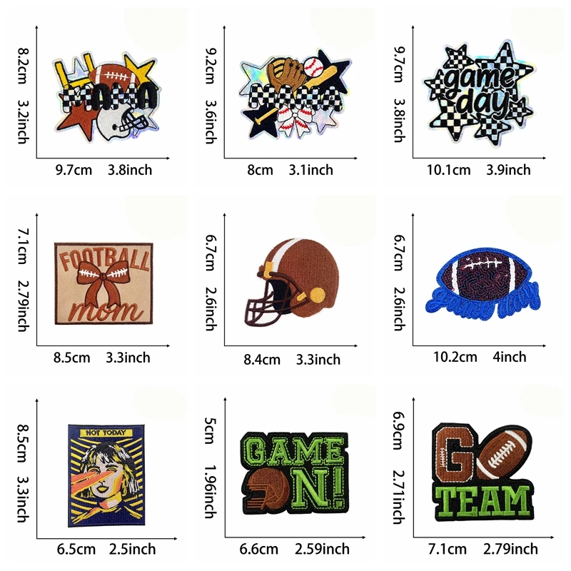 10PCS/Lots Leopard Print Football Embroidered Patch Iron On Patches For Clothing MAMA Baseball Patch Embroidery Sew Badges Patch view 2