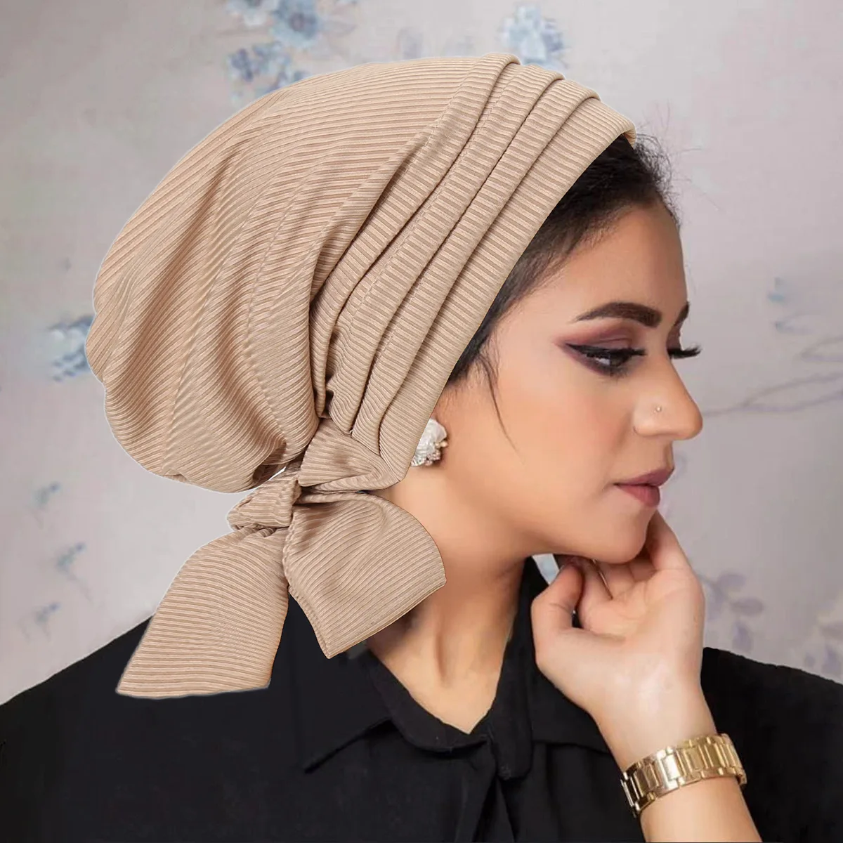 Ramadan Solid Color Turban Hijab Hats Long Tail Head Wraps Elastic Muslim Hats Breathable Chemo Cap For Women Girls