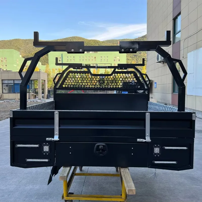 Dual Cab Ute Tray with Rear Hoop Drop Side Powder Coating Black
