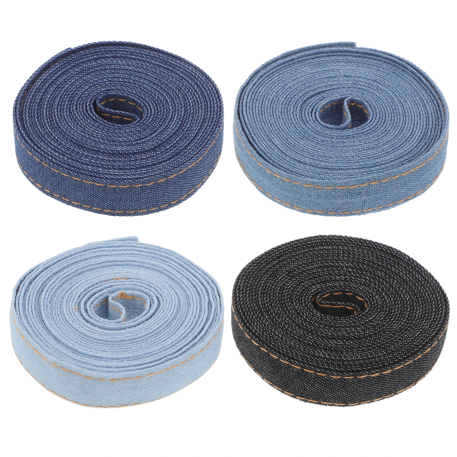 

4 Roll Denim Ribbon Set Classic Blue Jean Fabric Ribbon Trim Cloth DIY Material Wrapping Hair Sewing Accessories Wedding Decor 3