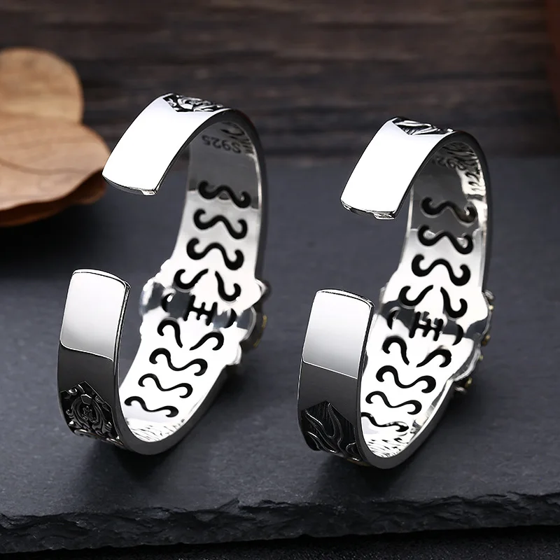 S925 Sterling Silver Charm Bracelets for Men New Men's Fashion Chinese Zodiac Tiger Bangle Argentum Punk Jewelry Wholesale