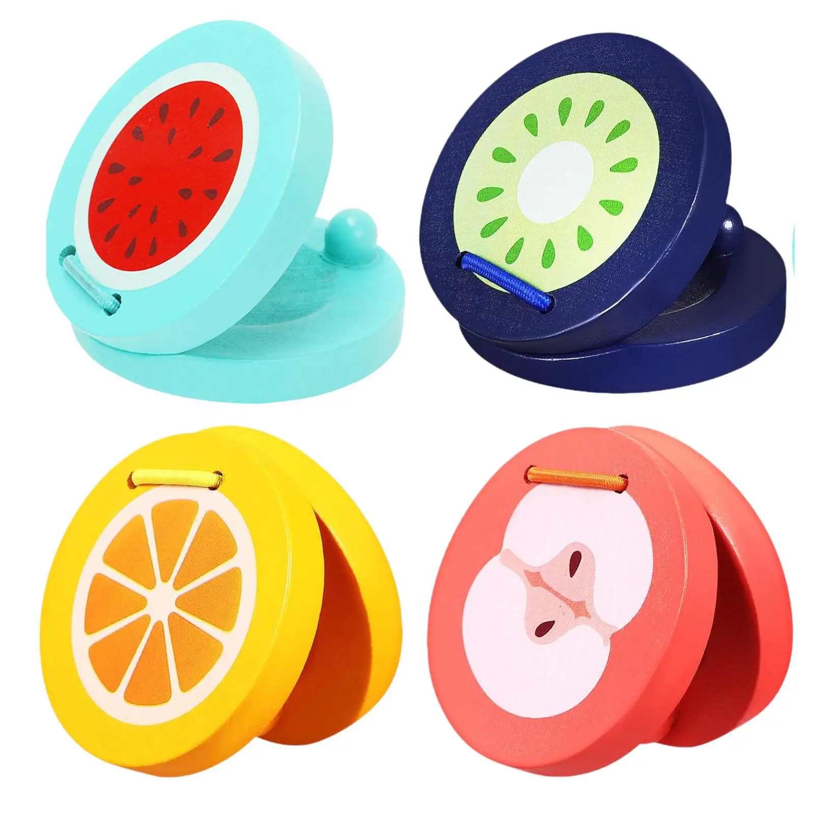 4 Pieces Finger Castanets Cartoon Fruit Castanet Birthday Gift Preschool Learning Toy Music Toy Finger Clapper for Children