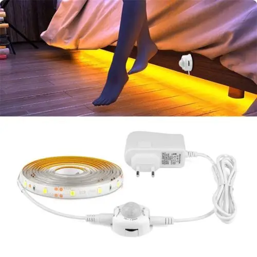 

1-5M LED Strip Light Waterproof Closet Lights Sensor Motion Smart Stair Décor Power Night Tape Lamp Back Plug PIR 12V For US EU