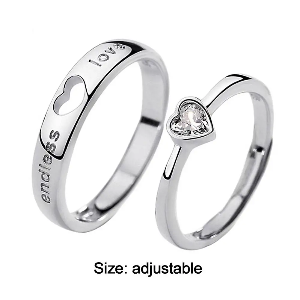 1/2 Pcs Couple Rings Promise Couple Hollow Heart Shaped Long Distance Love Gift For Men And Women Dedicated Couple Rings