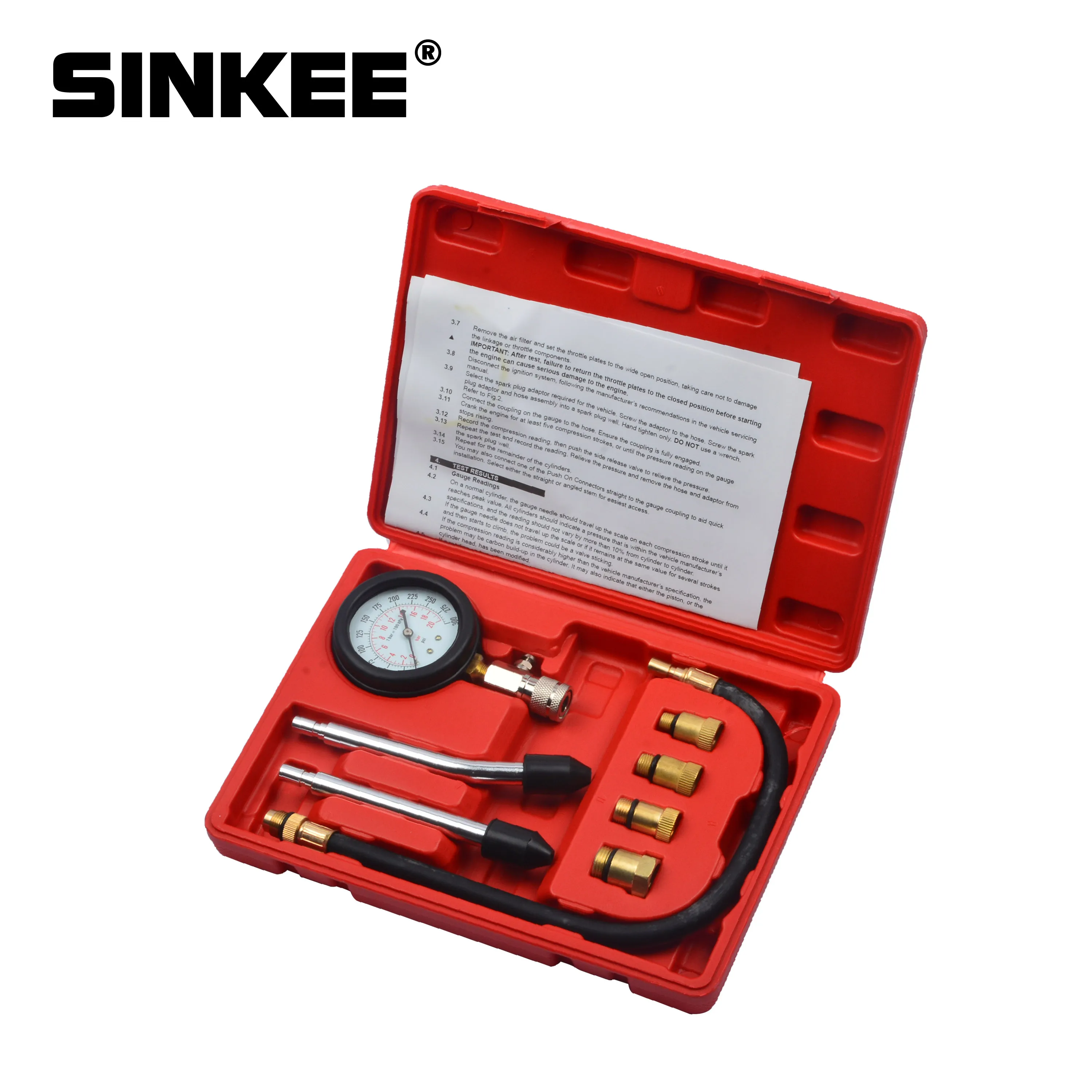 8 Pcs Petrol Engine Compression Cylinder Pressure Tester Gauge M10 M12 M14 M18 Auto Truck Car 0-300 psi SK1031