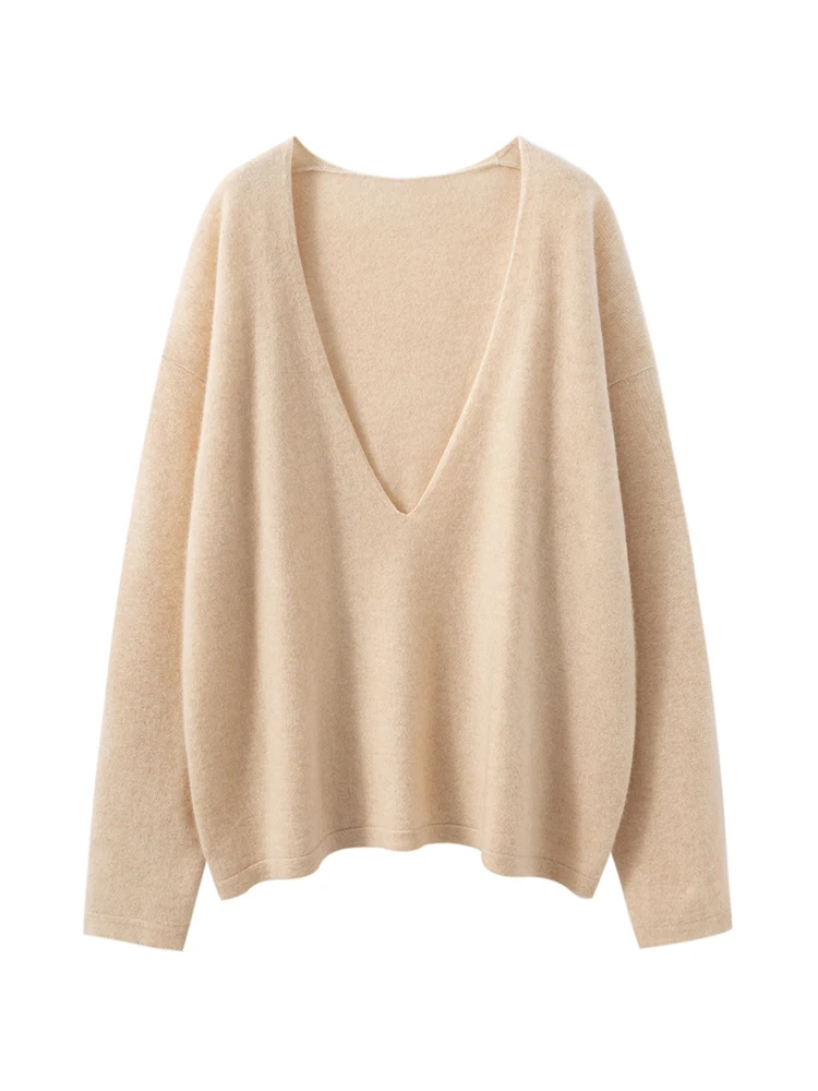 

TLOML Women100% Cashmere Set V-neck Loose Pullover Sleeveless Vest Cashmere Knitwear Autumn Winter Luxury Casual Two-Pieces Suit