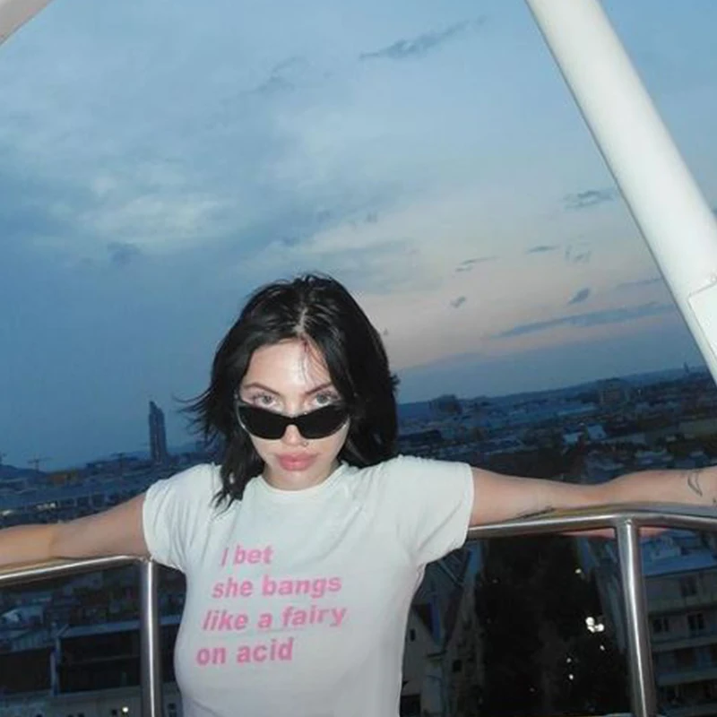 Baby Tee Cute Pink Letter Women\'s Printed Aesthetic Fairy Crop Tops Y2k Clothes Punk Streetwear Sweet Emo Girls Sexy T-Shirts