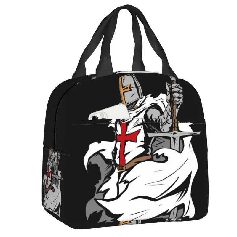 Knight Templar Sword Crusader Insulated Lunch Tote Bag for Women Portable Cooler Thermal Food Lunch Box Kids School Children