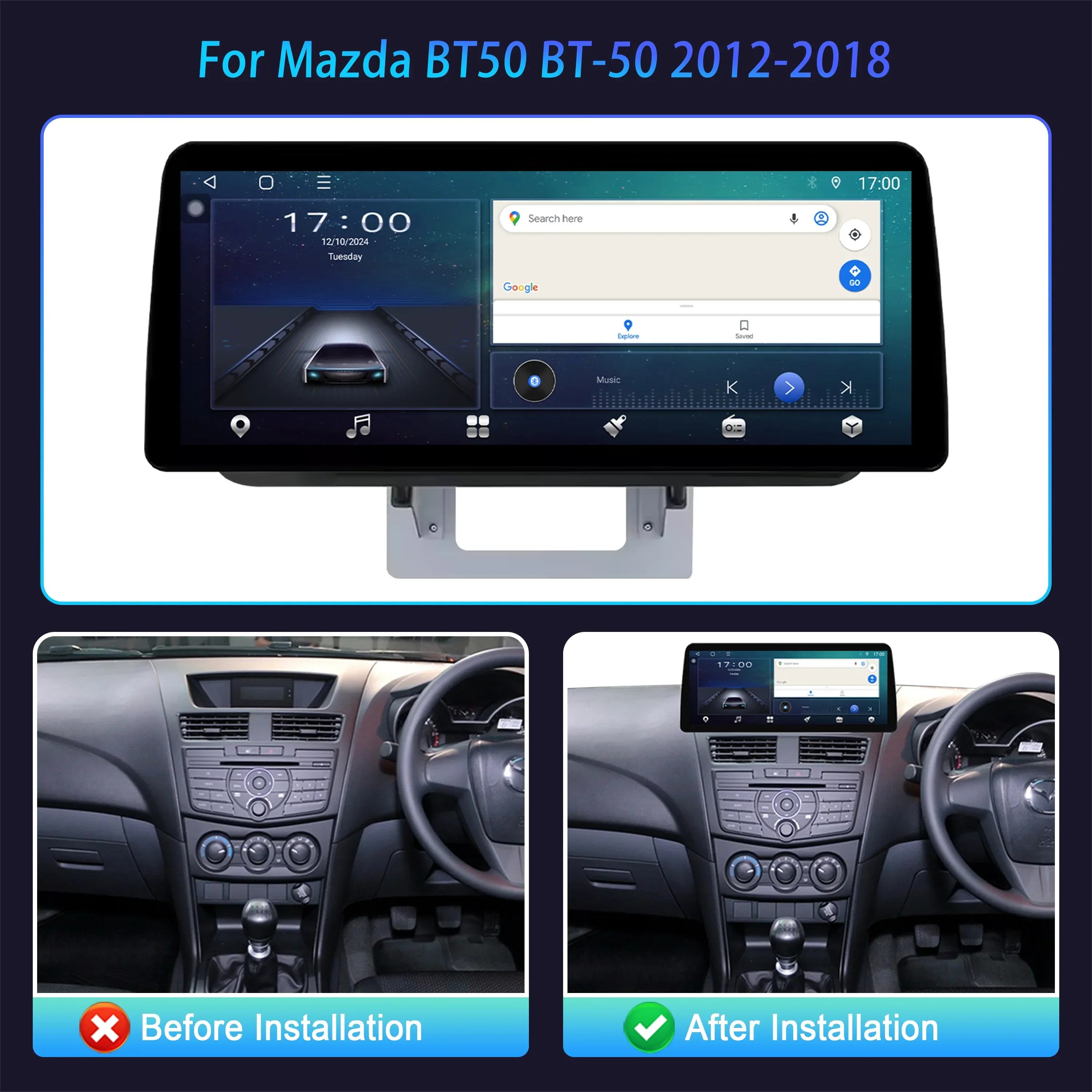 12.3inch For Mazda BT50 BT-50 2012-2018 Car Radio Multimedia 4G GPS Bluetooth Carplay Android 14 Navigation Touch Screen Stereo