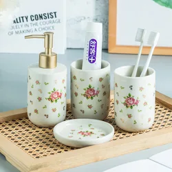 American Minimalist Ceramic Bathroom Wash Set Nordic Light Luxury Marble Bathroom Ornaments Bathroom Accessories Bathroom Set