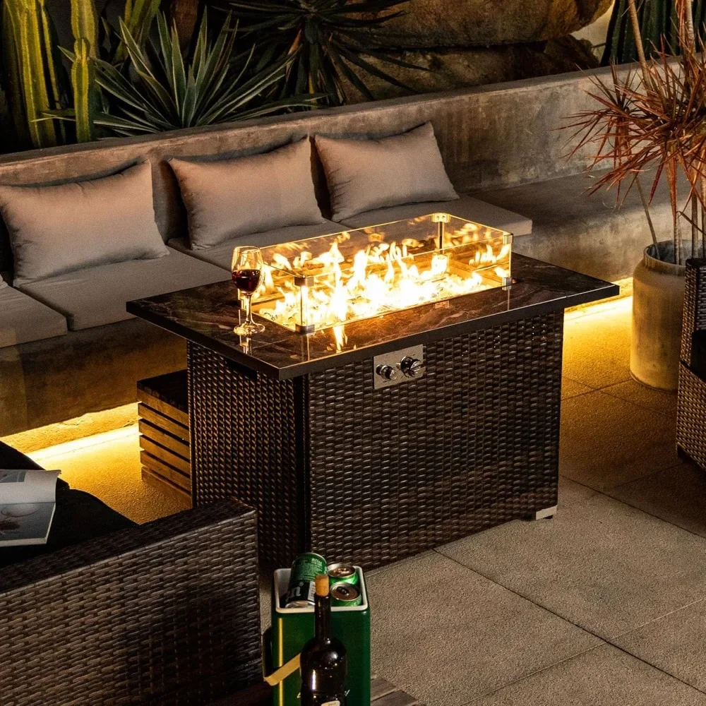 44inch Outdoor Fire Pit Table with 50,00BTU Stainless Steel Burners，Propane Fire Table with Ceramic Tabletop，Gas Fire Table