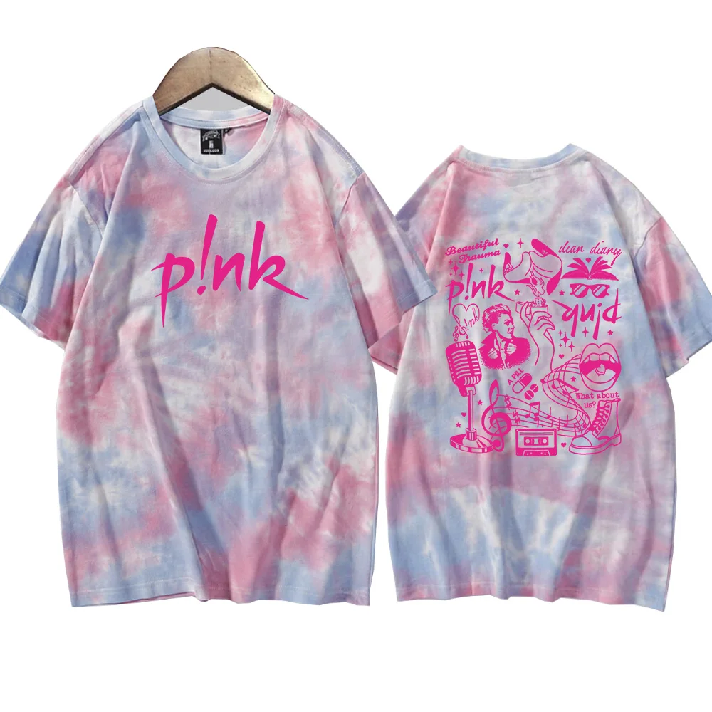 Pink Tour 2024 Tie Dye Shirts Man Woman Round Neck Short Sleeve T-shirt Fans Gift Tops