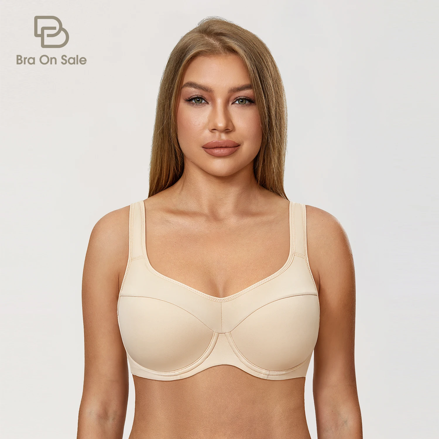 

Women's Plus Size Support Bra Full Coverage Lightly Padded Underwire Wide Padded Straps Reduce B C D DD E F G